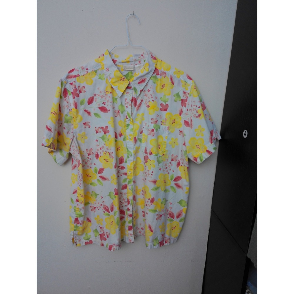 Bobbie Brooks Plus Button Up Shirt Womens Yellow Floral Size 22W 24W
